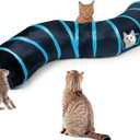 Cat Tunnel Tube ToysTunnels for Indoor Cats, S-Shape Blue Collapsible Interactive Toy with Balls for Rabbits, Kittens, Ferrets, Puppy (S - 2 Way Black Blue)
