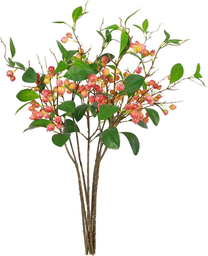 CHIAVE Artificial Plants Simulation Flowers Faux Berries Lifelike Hawthorn Branches for vases- 8 pcs -Peach Pink