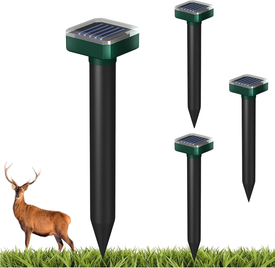Deer Repellent Devices, Sonic & Solar-Powered Outdoor Deer Deterrent for Garden Plants, 7000 Sq Ft Coverage, Waterproof Sonic Repeller to Keep Deer and Rabbits Away (4)