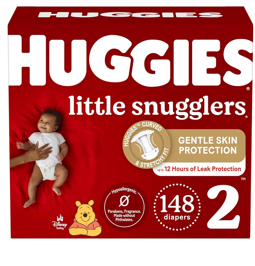 Huggies Size 2 Diapers, Little Snugglers Baby Diapers, Size 2 (12-18 lbs), 148 Count