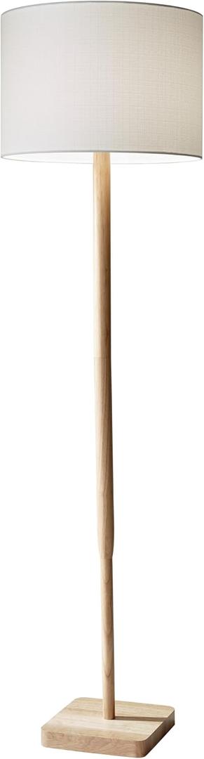 Adesso Floor Lamp with Natural Rubberwood Base and White Linen Lampshade  3-Way Adjustable Brightness, Lamp for Bedroom, Living Room, and House Dcor, 58.5 x 16