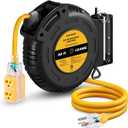 SURAIELEC Retractable Extension Cord Reel, 30FT 10AWG/3C SJTOW Heavy Duty Power Cord, 20 Amp Circuit Breaker, 4 Lighted Grounded Outlets, Wall/Ceiling Mount, ETL Listed