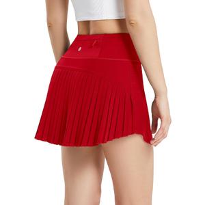 baleaf Women's Pleated Tennis Skirt Golf Skorts for Woman High Waisted Lightweight Athletic Shorts Pockets (Red, XL)