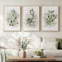 Framed Botanical Wall Art for Living Room, 3 Piece Neutral Sage Green Eucalyptus Leaf Canvas Prints, Modern Minimalist Watercolor Plant Pictures for Dining Room Bedroom Office Wall Decor, 16x24 inch