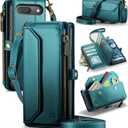 Crossbody Wallet Case Compatible with Google Pixel 9/9 Pro RFID Blocking 10-Card Holder Soft PU Leather Magnetic Snap Shoulder Strap Zipper Phone Case Fit for Pixel 9/Pixel 9 Pro, Bluegreen