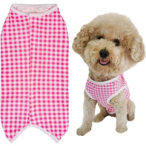 Dogs Recovery Suit Post Surgery Shirt for Puppy, Wound Protective Clothes for Little Animals(Pink White Plaid-m)