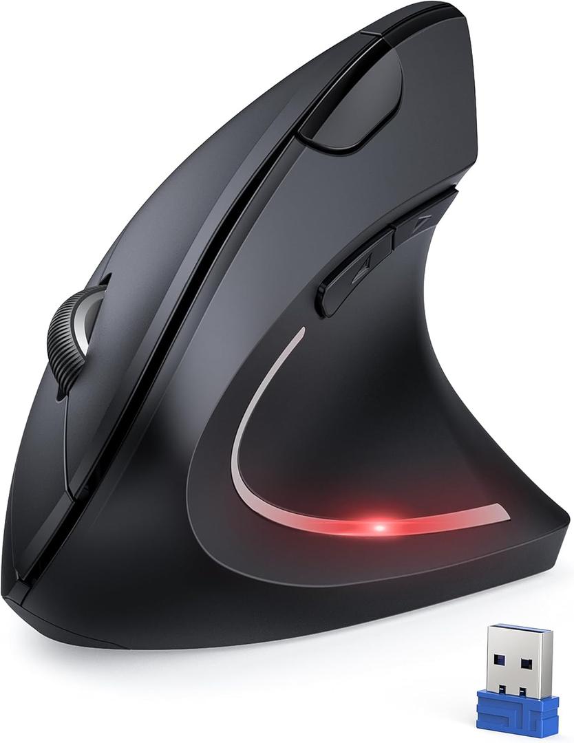 TECKNET Ergonomic Wireless Vertical Mouse, 4800 DPI with 5 Adjustable Levels, 2.4GHz Optical, 6 Buttons for Laptop, Desktop, PC, MacBook - Black