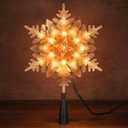 Brizled Christmas Snowflake Tree Topper, 9.25in Lighted Christmas Treetop with 20 Warm White Lights, 120V UL Certified Plug in Christmas Tree Top Star for Xmas Tree Indoor Party Home Office Decoration (Silver Glittered Snowflake)