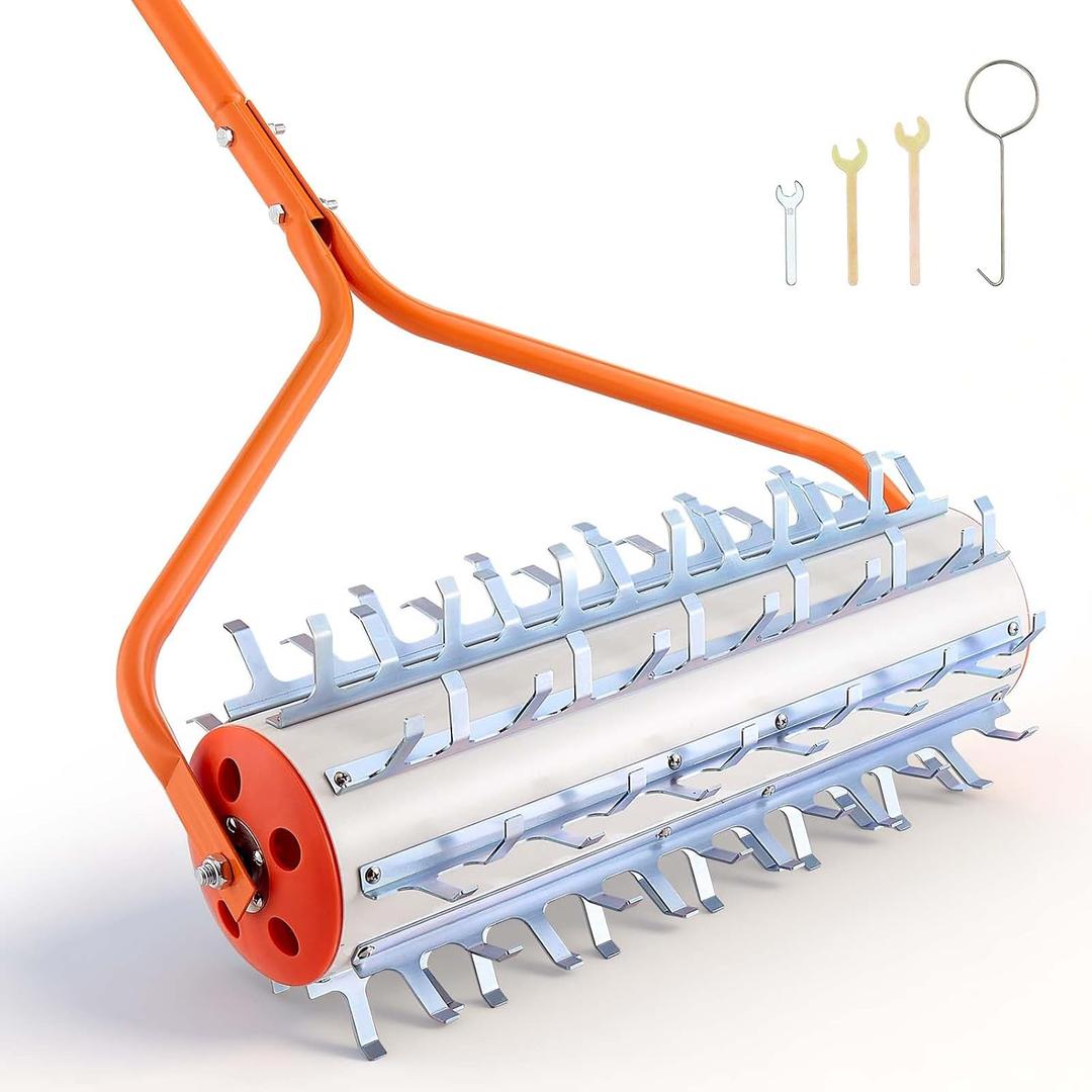VEVOR Lake Weed Roller, 12 ft Lake & Pond Weed Removal Tool, Muck Razer Aquatic & Sludge Tiller, Rid Roots and Muck Buildup, 9 Preassembled Galvanized Iron Blades, 3 Aluminum Handles, Easy Assembly