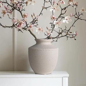 Farmhouse Ceramic Vase for Living Room Bedroom Antique White 7.45'' Flower Bouquet Vase for Fake Plant Home Decor Office Fireplace Centerpieces Rustic Retro Vintage Modern Gift Decoration