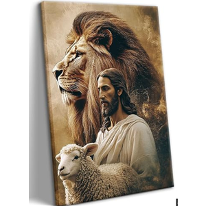Jesus Lion And Lamb Art Wall Art Christian Decor Lion Of Judah Religious Inspirational Faith Lamb Of God Artwork Print, Unframed Paper Print