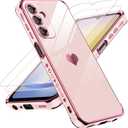LeYi for Samsung Galaxy A25 5G Phone Case: with Tempered Glass Screen Protector [2 Pcs]+ Full Camera Lens Protection, Love Heart Plating Women Luxury Soft TPU Shockproof Case for Samsung A25 5G, Pink