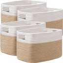 UBBCARE 4 Pack Storage Baskets for Organizing, Shelf Baskets with Handles, Woven Storage Baskets for Bookcase/Cube Shelf/Closet, 14.5"L x 9.8"W x 9"H, White&Brown