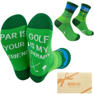 4 x Mens Stocking Stuffers Golf Gifts for Golfers Fathers Funny Golf Socks Birthday Gifts for Men Dad Him (Green)