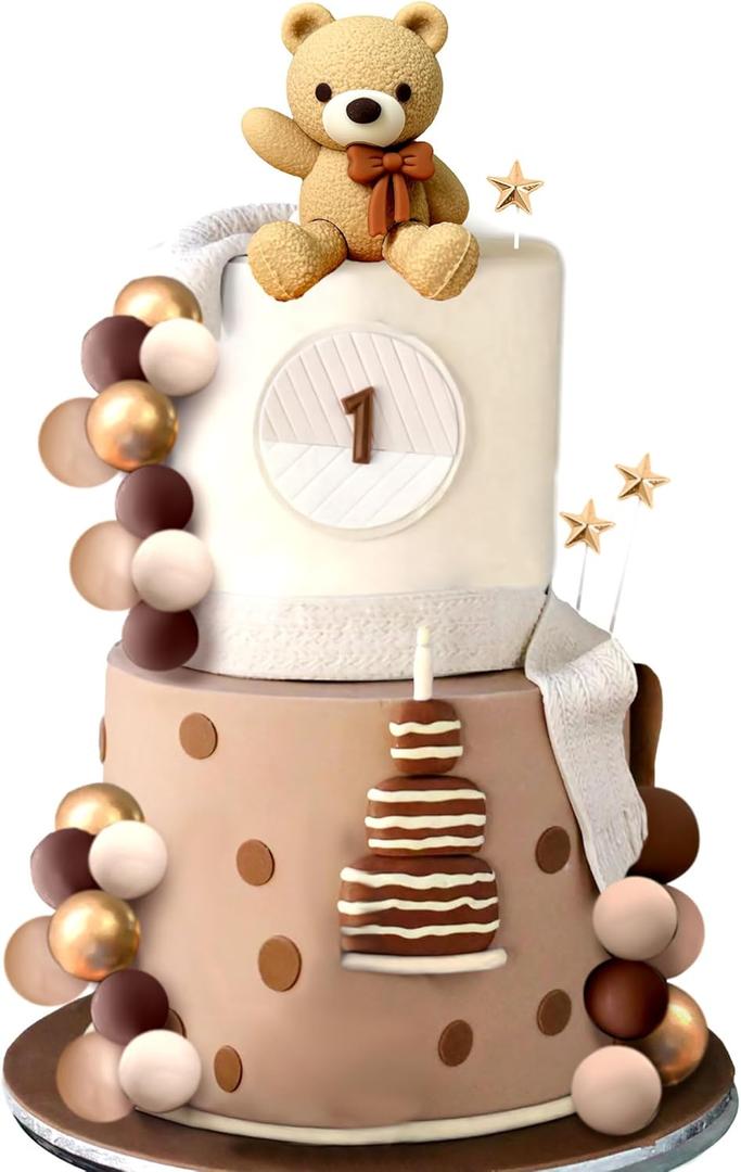 JeVenis Brown Bear Cake Decoration Beige Brown Balls Cake Topper Boho Bears Cake Cake Decoration Baby Shower Birthday Cake Decoration