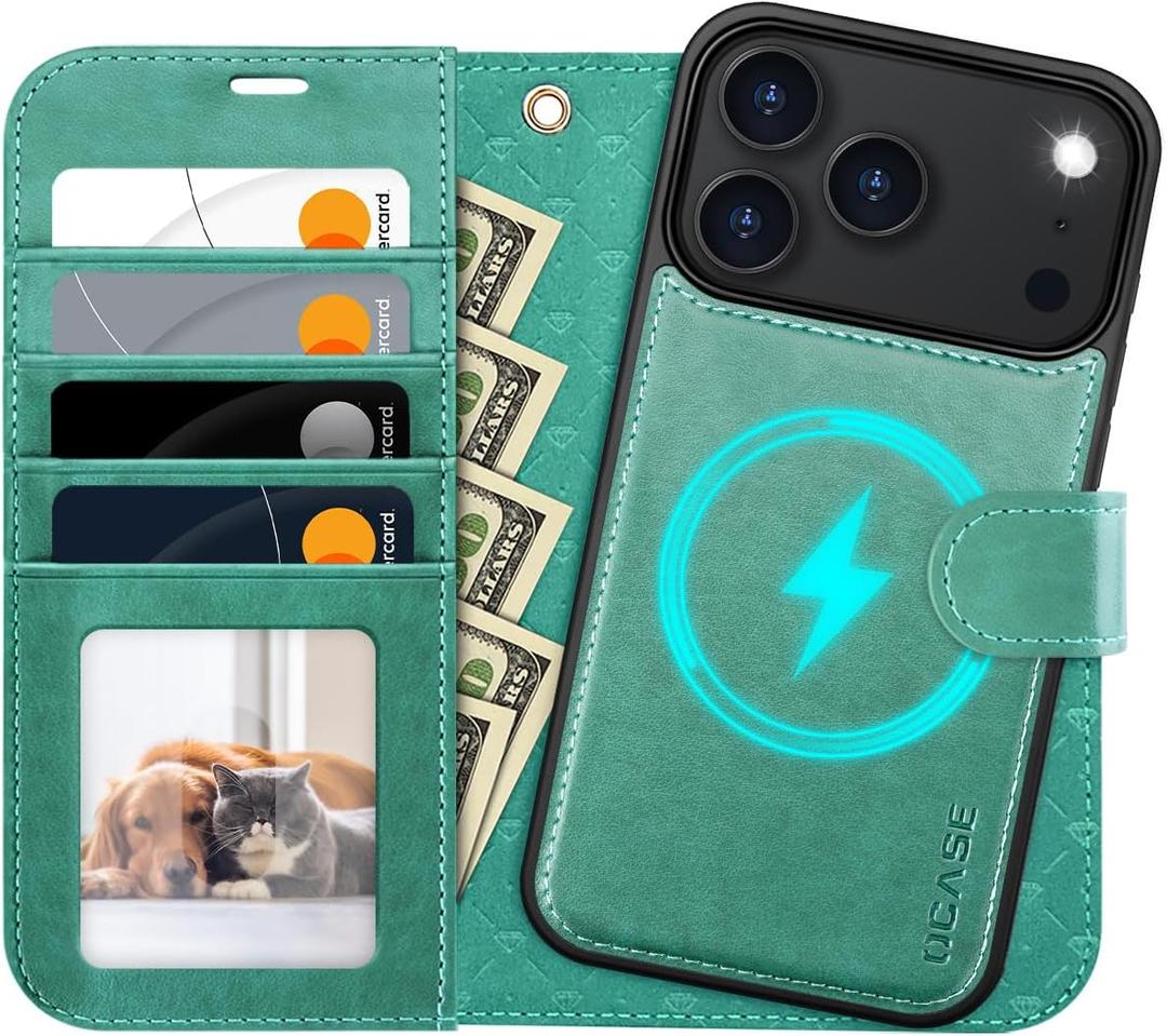 OCASE for iPhone 17 Pro Max Detachable Wallet Case with Card Holder, 2 in 1 PU Leather Flip Folio with RFID Blocking Stand Wrist Strap Shockproof Phone Cover 6.9 Inch 2025, Green