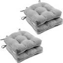 Wellsin Chair Cushions for Dining Chairs, Non-Slip Kitchen Chair Pads with Ties, Tufted Shredded Foam Kitchen Chair Cushions Set of 4, 15.5" X 15.5", Light Gray
