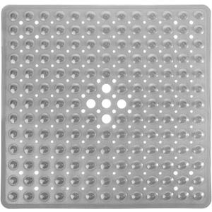 Yimobra Shower Bathtub Mat Non Slip, 21x21 Inch, Soft Square Bath for Tub with Suction Cups and Drain Holes, Stall Floor Mats Bathroom, Machine Washable, Bathroom Accessories, Clear Gray