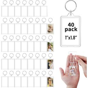 40 Pack Acrylic Photo Keychain Bulk, Clear Photo Keyrings for 1.8"x1.1" Pictures, Shatterproof Acrylic Keychains with Split Rings, DIY Custom Keyring Frames for Gifts, Parties & Crafts