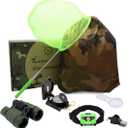 Kids Outdoor Adventure Set :Educational Childrens Toys Binoculars, LED Headlamp Flashlight, Compass, Magnifying Glass Whistle Butterfly Net & Backpack(Camo Color) for Boys