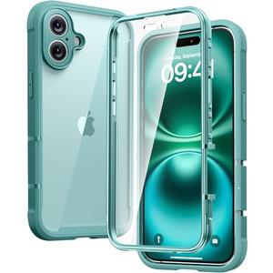 Diaclara Designed for iPhone 16 Plus Case 6.7 Inch,Upgraded [Full Camera Protection] Full Body Rugged Clear Bumper Case w/Built-in Screen Protector for 16 Plus,Green