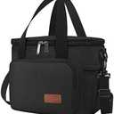 Femuar Reusable Lunch Box for Men/Women - Insulated Lunch Bag Leakproof Lunchbox for Work Office Picnic Beach - Freezable Lunch Cooler Bag with Adjustable Shoulder Strap - Black