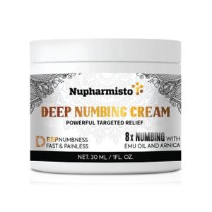 Numbing Cream Maximum Strength: Long Lasting Extra Relief with Menthol Arnica and Emu Oil (30ml, 1, Fl Oz)