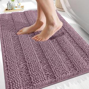 OLANLY Thick Bathroom Rugs 30x20, Extra Soft Absorbent Chenille Striped Bath Rugs, Rubber Backing, Machine Wash Dry, Bath Mats for Bathroom Floor, Tub and Shower, Home Decor Accessories, Deep Plum