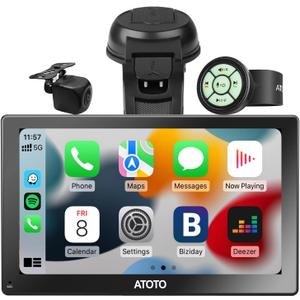 ATOTO 9 inch Wireless CarPlay Android Auto Screen, Portable Car Stereo QLED Glare-Suppressing Touchscreen, GPS Navi, MirrorLink, AUX/FM Output, 1080P Backup Camera, Remote Control, P509SD-S21