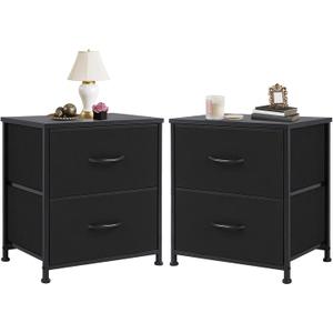 Night Stand Set 2, Mini Dresser Storage Drawers, 20" Height Small Bed Side Furniture End Table, Wooden Top Fabric Cabinet Kids Mini Dresser for Bedroom, Closet, Entryway, College Dorm, Black
