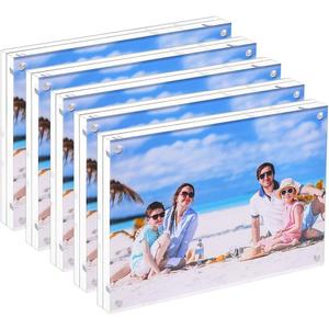 JUOIFIP 5 Pack Acrylic Picture Frame 5x7 Clear Double Sided Magnetic Picture Frameless Desktop Display Photo Frame with Stand Best Gift for Family, Baby, Friend