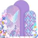 Set of 3 Mermaid Arch Backdrop Cover 8ft, 7.2ft, 6.6ft, Spandex Fitted Wedding Arch Covers for Wedding Birthday Party Decor (Fish, Sweet Colors)