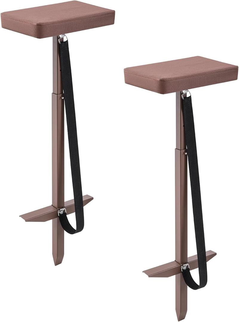 Pack of 2 Padded Camo Marsh Seats with Ground Stakes, Adjustable Mud Hunting Chairs for Duck Blind, Folding Swamp Seat for Deer Waterfowl Turkey Hunt Camping Outdoors (Brown)