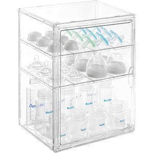 ERTIUANIO Baby Bottle Organizer 3 Tier Acrylic Bottle Storage Organizer container, Clear Plastic Bottle Station Organizers Drawers for Countertop Kitchen Cabinet Vanity, Bathroom, Gifts for New Mom
