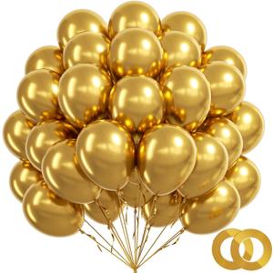 BAUANOOY 100pcs Metallic Gold Balloons 12 inch, Chrome Gold Balloons with Gold Ribbon for Birthday Graduation Engagement Wedding Party Decorations