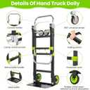 3-in-1 Folding Hand Trucks, 600Lbs Convertible Hand Truck Dolly, Heavy Duty Convertible Dolly with Retractable Handle and 4 Rubber Wheels, Collapsible Cart for Moving Office/Home/Warehous(Green)