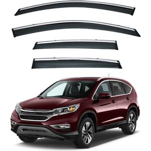 4pcs Smoke Tint with Chrome Trim Outside Mount Tape On/Clip On Style PVC Sun Rain Guard Vent Window Visors Compatible with 12-16 CRV CR-V