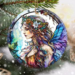 Stained Ceramic Fairy Ornament - Fairy Christmas Ornaments - Christmas Tree Ornaments - Christmas Decorations - Fairy Decor for Office, Room, Home - Holiday Present Ideas - B