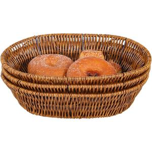 Fvstar 3pcs Poly Wicker Bread Basket, Imitation Woven Fruit Basket Tabletop Tray, Handwoven Oval Food Vegetable Baskets for Serving Display Storage Kitchen Restaurant Market Showcase (Oval)