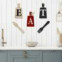 Jetec Cutting Board Eat Sign Set Hanging Art Kitchen Eat Sign Farmhouse Fork and Spoon Wall Decor Rustic Primitive Country Kitchen Decor for Home over Cabinet Decoration(Red, Black, Beige)