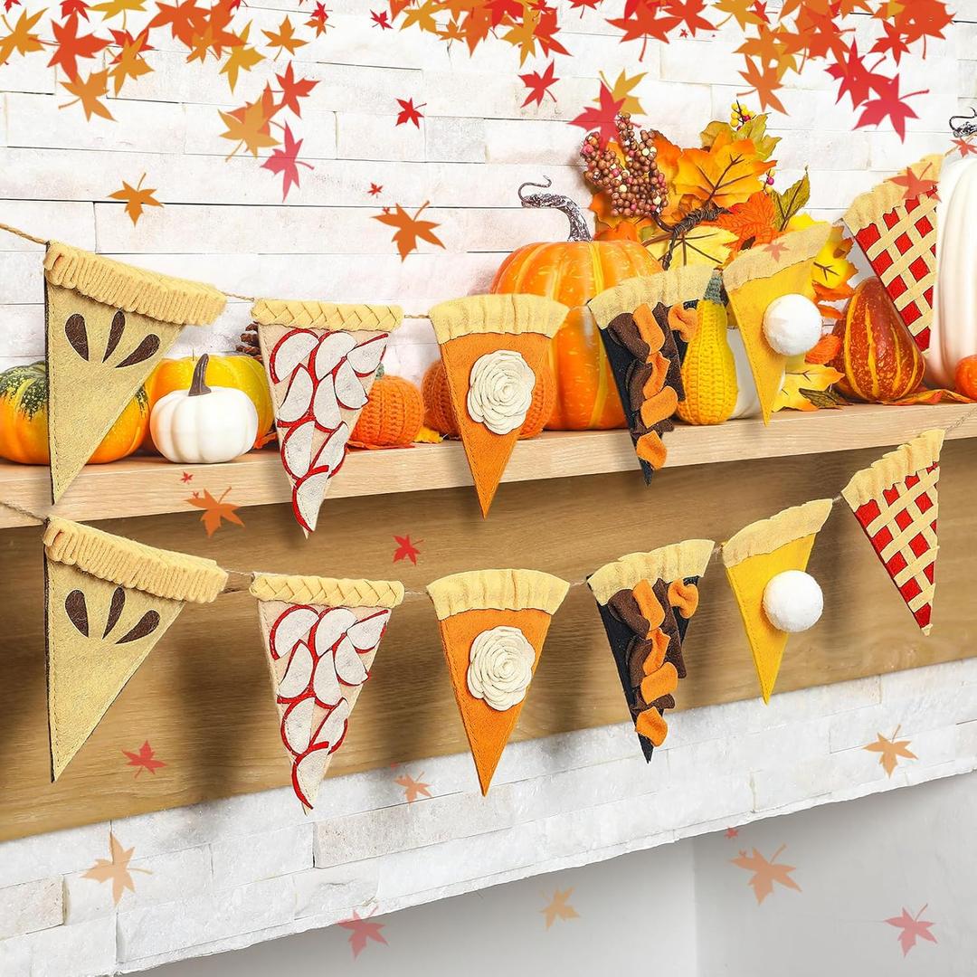 Pack of 5ft Fall Decoration Felt Pumpkin Pie Garland Banner Thanksgiving Banner Pie Slices Bunting for Mantel Harvest Home Wall Birthday Party