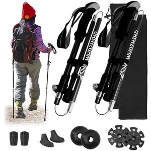Collapsible Trekking Poles for Hiking - Lightweight Aluminum Walking Sticks with Adjustable Locks, Extendable to 51 Inches (Set of 4)