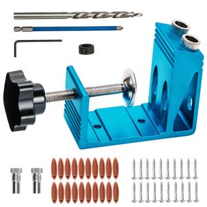 Pocket Hole Jig Kit with Drill Guide Joint Pocket Hole Jig 15 Degree Woodworking Inclined Hole Adjustable DIY Woodworking Tools Carpentry Locator