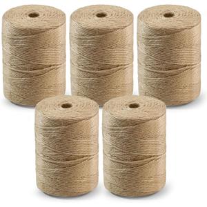 5 PCS Twine String Bulk - 3000 Feet Long Garden Twine, 2mm Thin Natural Jute Twine for Crafts, Garden Rope, Christmas Accessories Bulk, 600 Feet Each Roll (Brown)