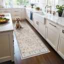Hallway Washable Runner Rug - 3x6 Kitchen Rugs Entryway Rug Runner Vintage Soft Floor Mat Non Slip Indoor Farmhouse Carpet for Bathroom Living Room Bedroom (3 X 6, Beige)