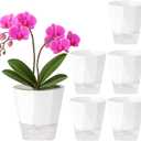 5 Pack Self Watering Plant Pots 6.7 Inches Self Watering Planters for Indoor and Outdoor Plants African Violet Self Watering Pots Clear Pots for Plants Herb Orchid Flower Houseplant Pots, White
