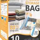 10 Jumbo Vacuum Storage Bags, Space Saver Bags Compression Storage Bags for Comforters and Blankets, Vacuum Sealer Bags for Clothes Storage, Hand Pump Included