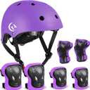 Kids Bike Helmet Skateboard Knee Pads - Kids Helmet Elbow Pads Wrist Guards Adjustable for 5~15yrs Girl Boy Kids Protective Gear Set for Sport Cycling Bike Roller Skating Scooter (Small18.9"-21.26" / 3-8 years, purple)