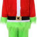 Kids Boys Santa Christmas Costumes Long Sleeve Hooded Top and Pants Sets Green Furry Monster Outfits (2-3 Years, Red)