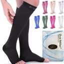 Doc Miller Open Toe Compression Socks, 20-30 mmHg, Toeless Compression Sleeves for Legs, Knee High Stockings for Shin Splints, Varicose Veins, Travel, Calf Support & Muscle Recovery, Men & Women, Pair (Large, Black)